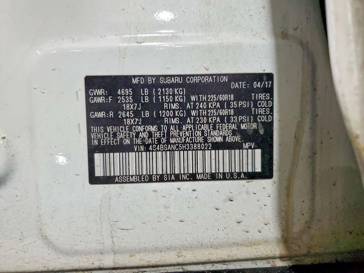 2017 Subaru Outback 2.5i Limited