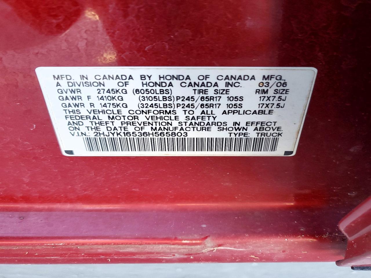 2006 Honda Ridgeline rtl