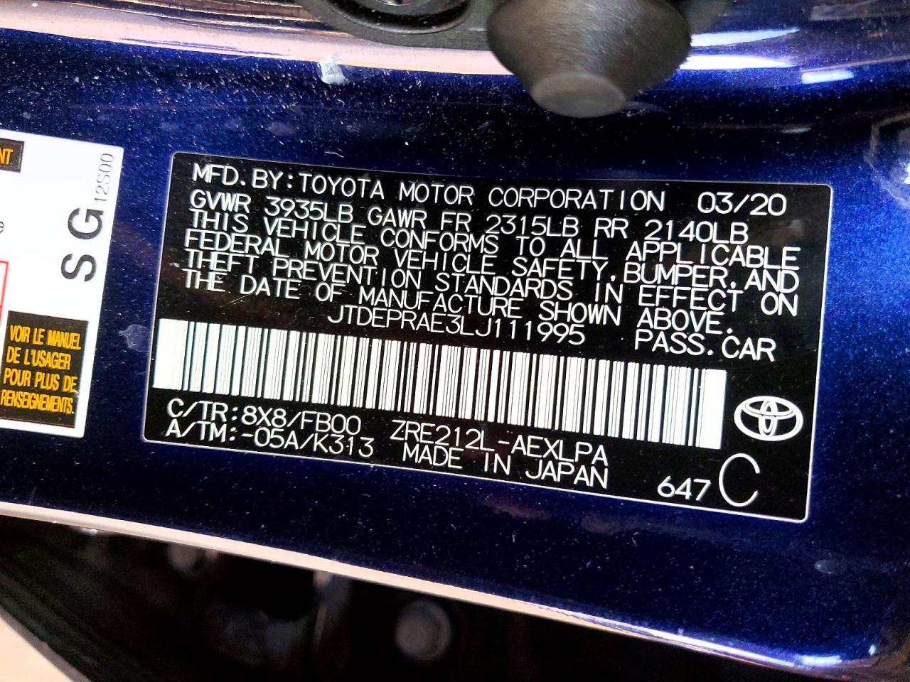 2020 Toyota Corolla le