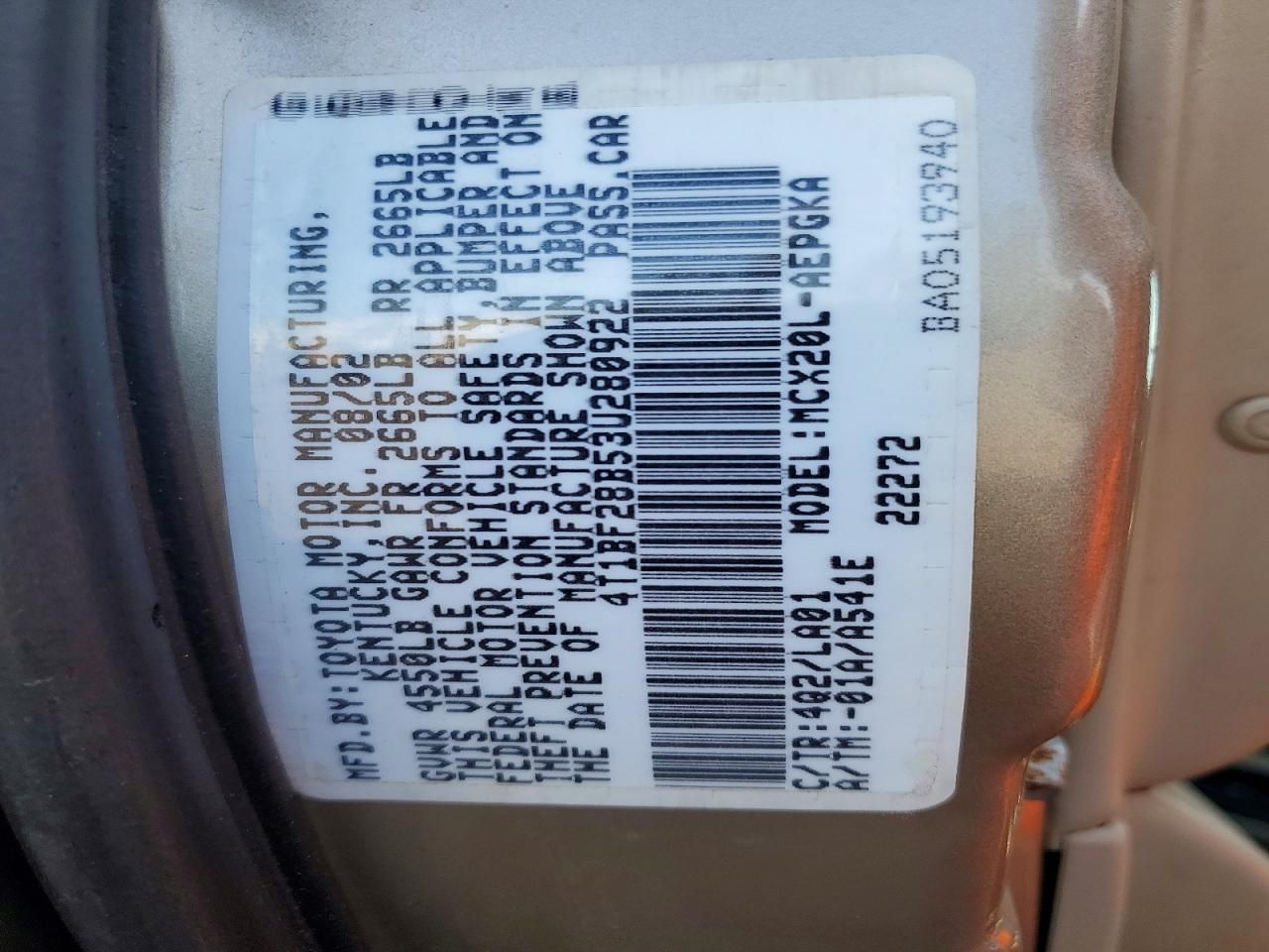 2003 Toyota Avalon xls