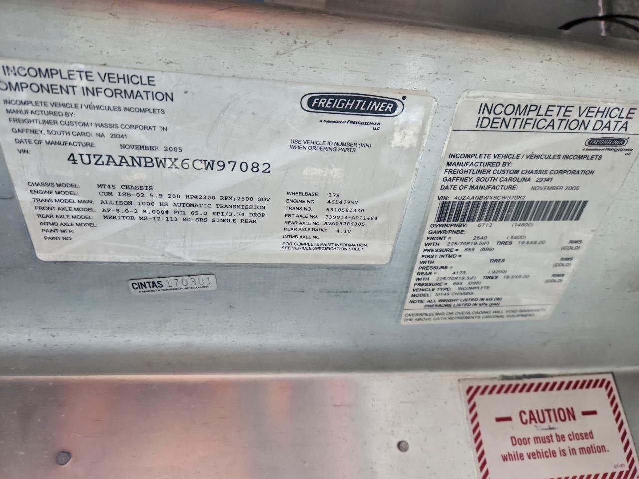 2006 Freightliner MT45 Chassis Delivery Truck