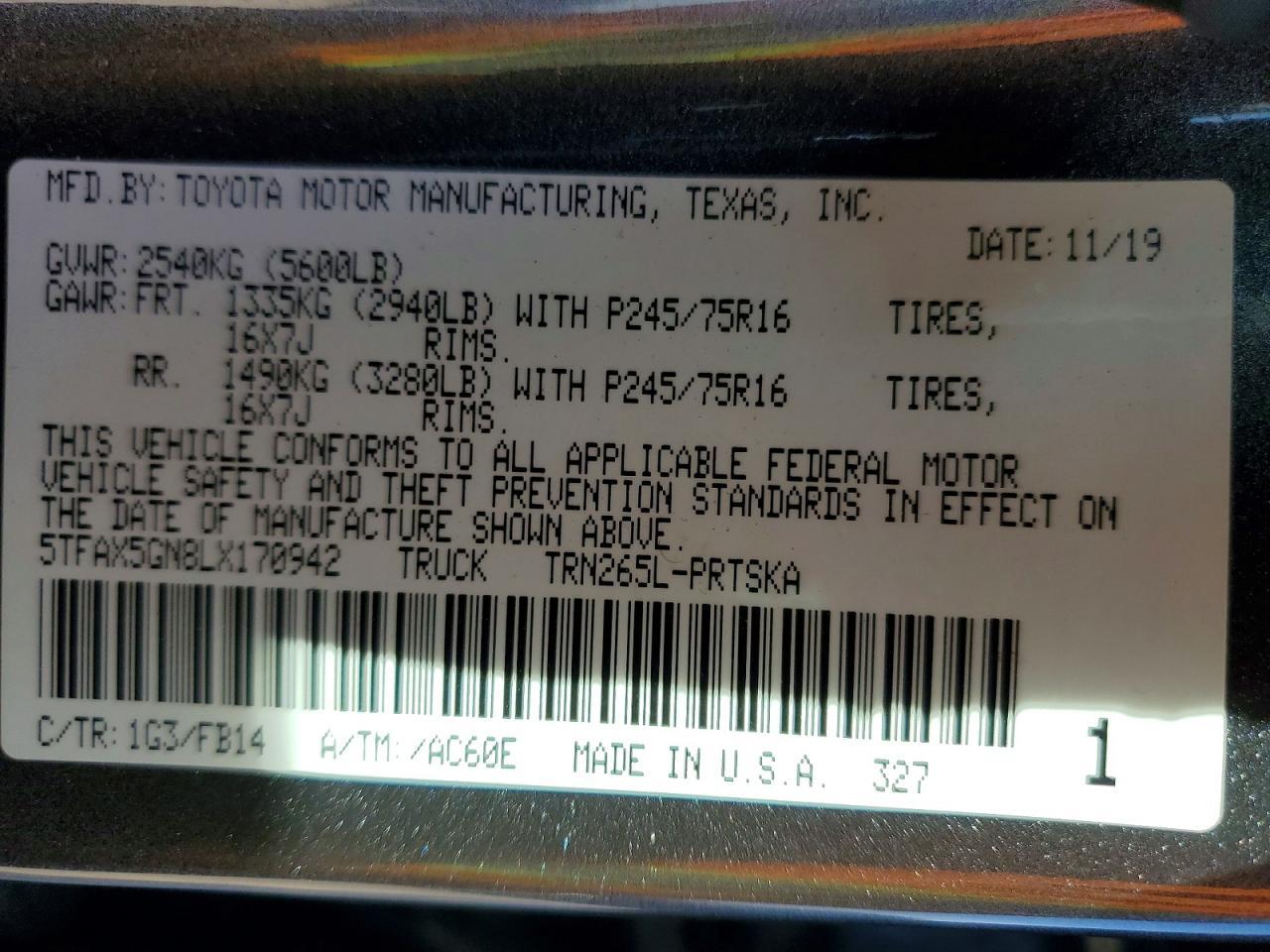 2020 Toyota Tacoma SR