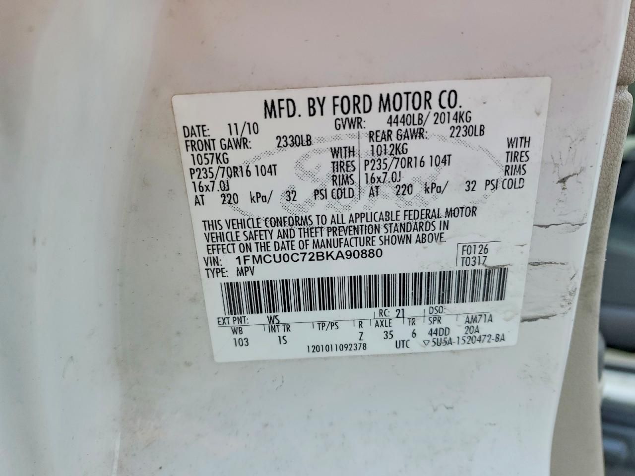 2011 Ford Escape xls