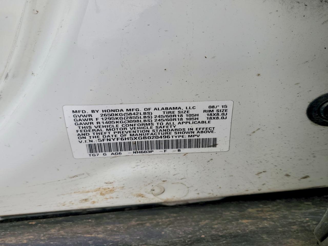 2016 Honda Pilot exl
