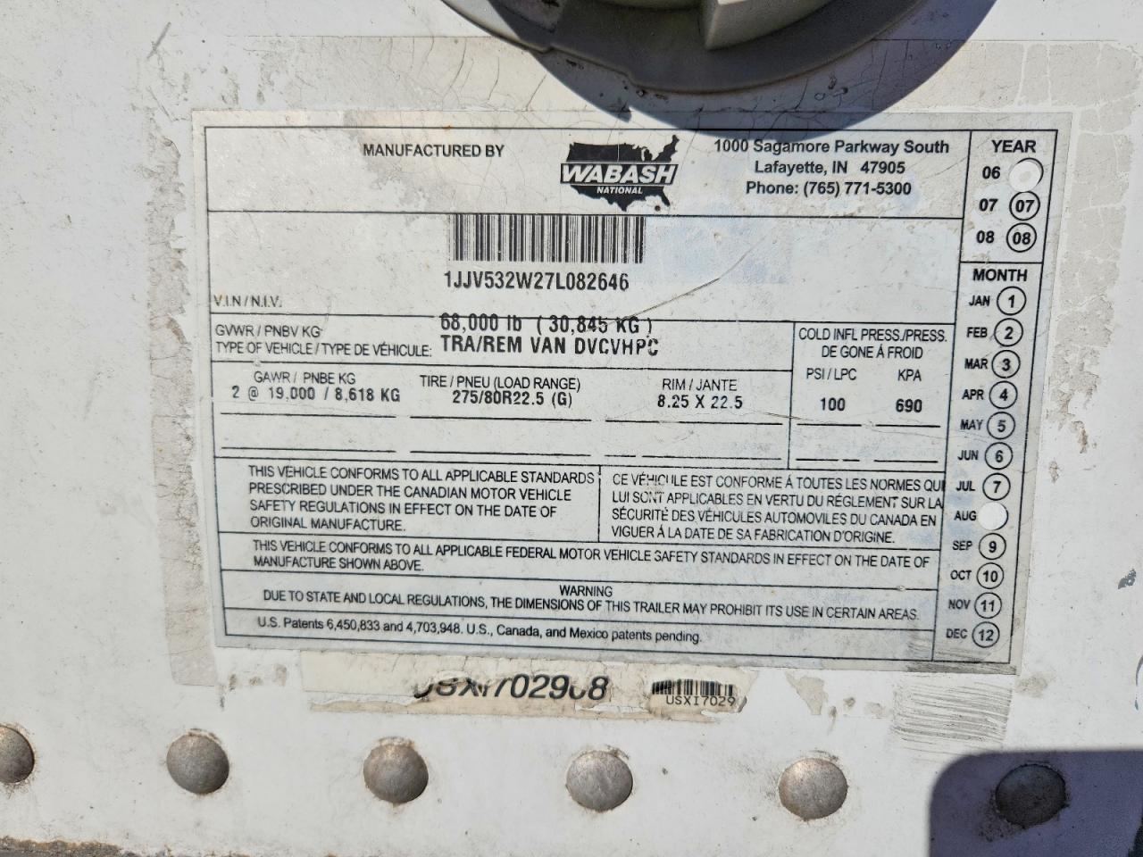 2007 Wabash Dvcvhpc DRY Van Trailer