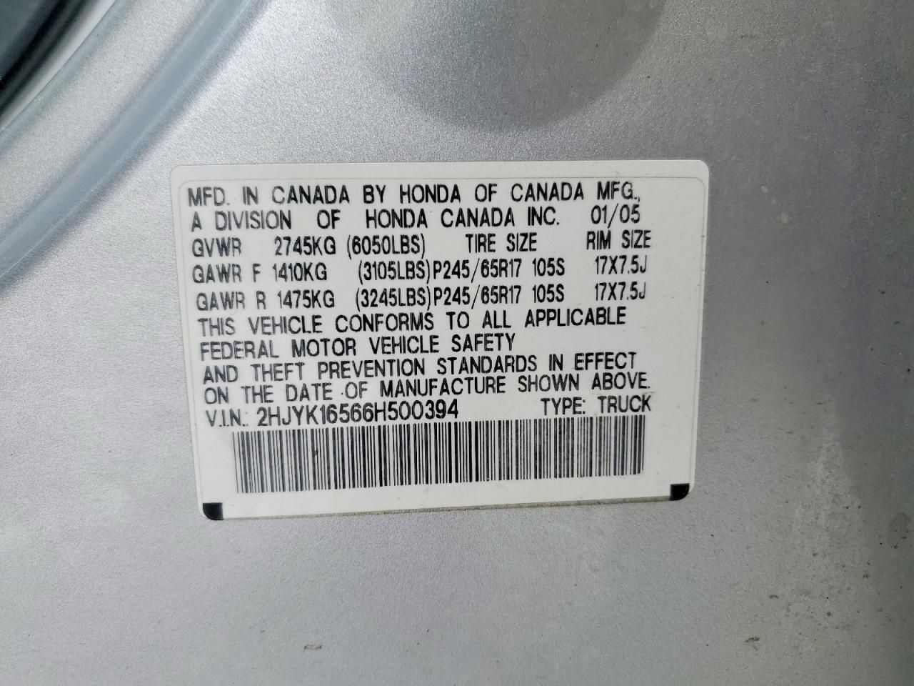 2006 Honda Ridgeline rtl