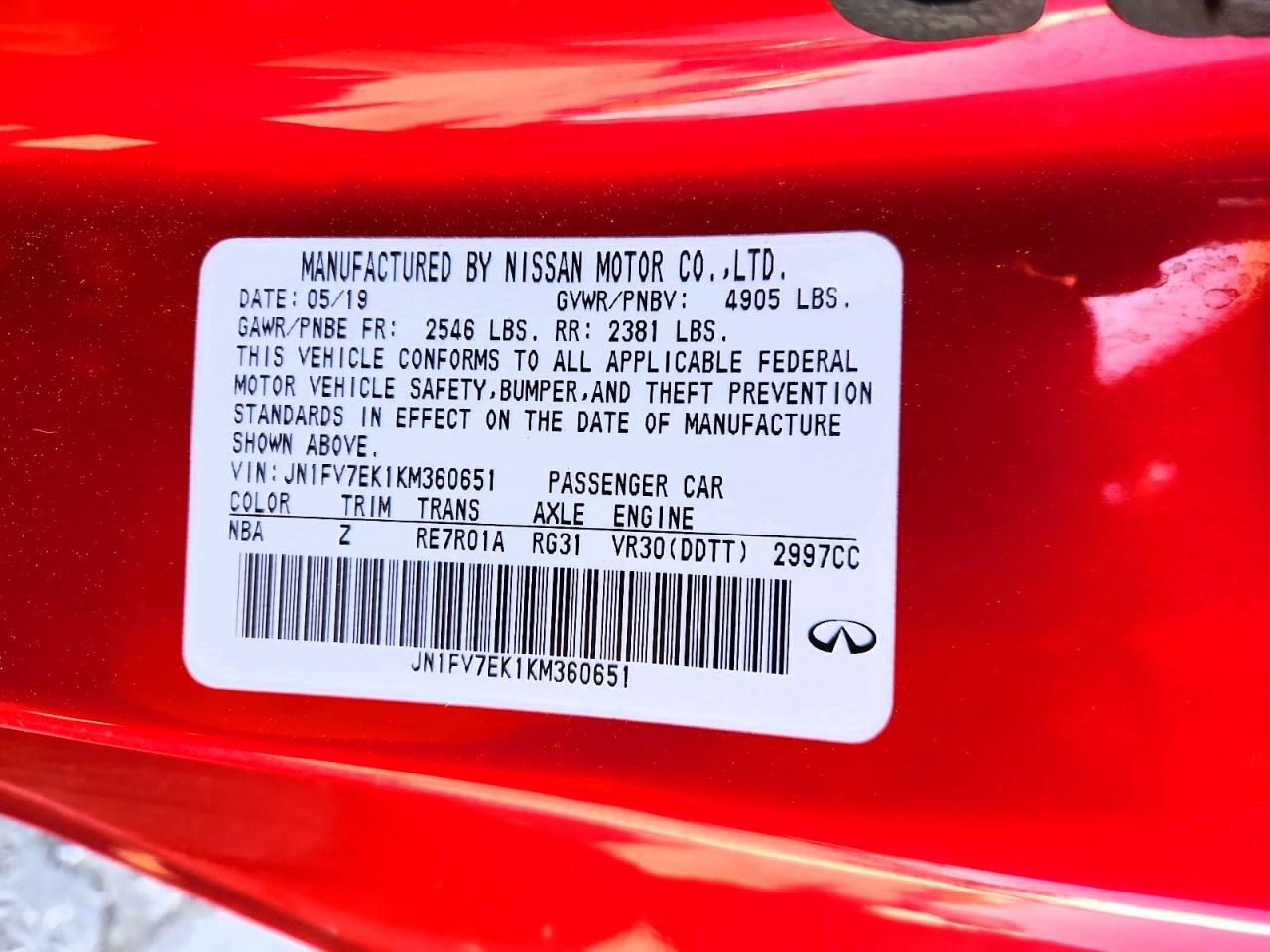 2019 Infiniti Q60 red Sport 400