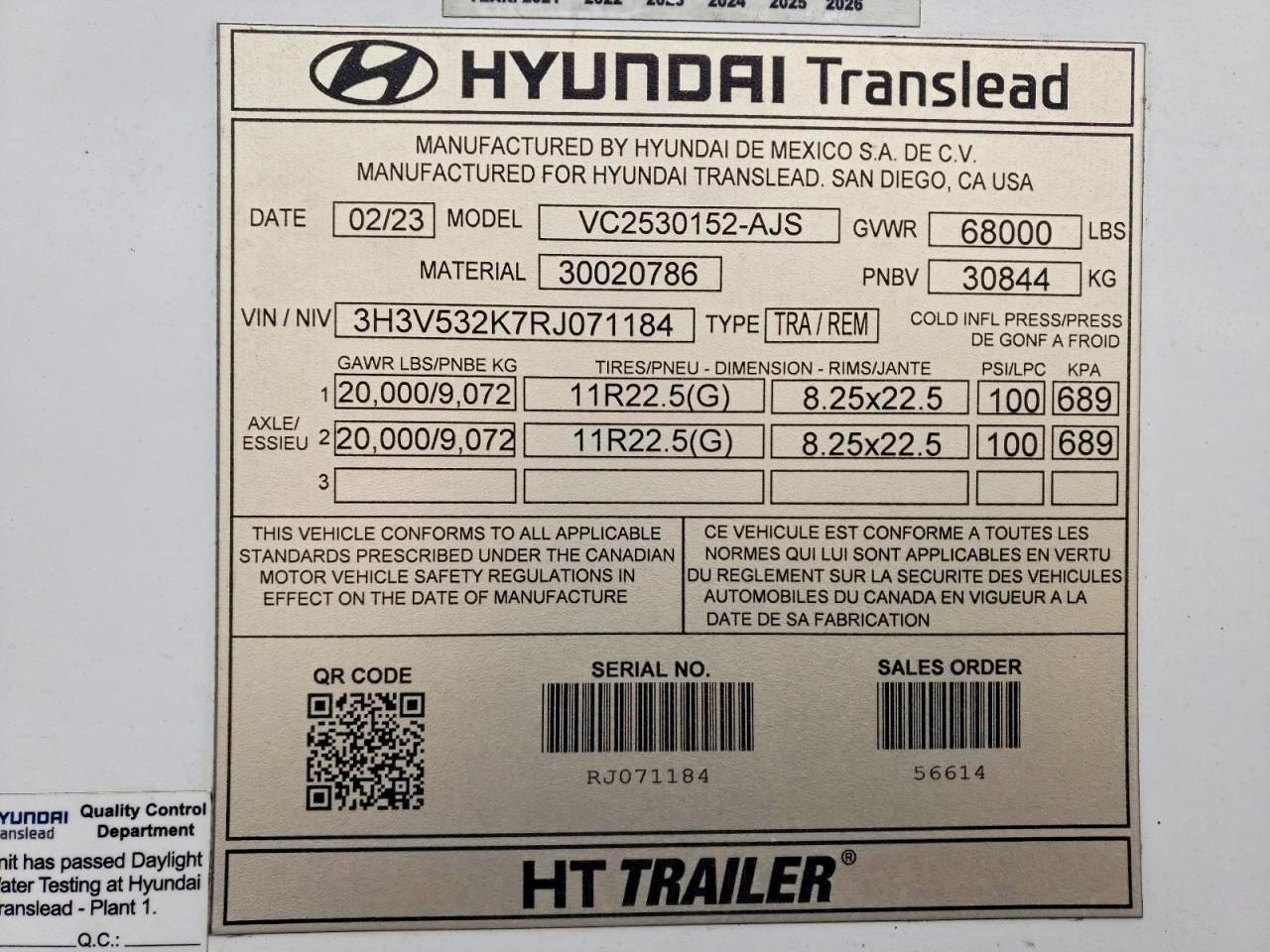 2024 Hyundai Translead VC2530152-AJS DRY Van Trailer