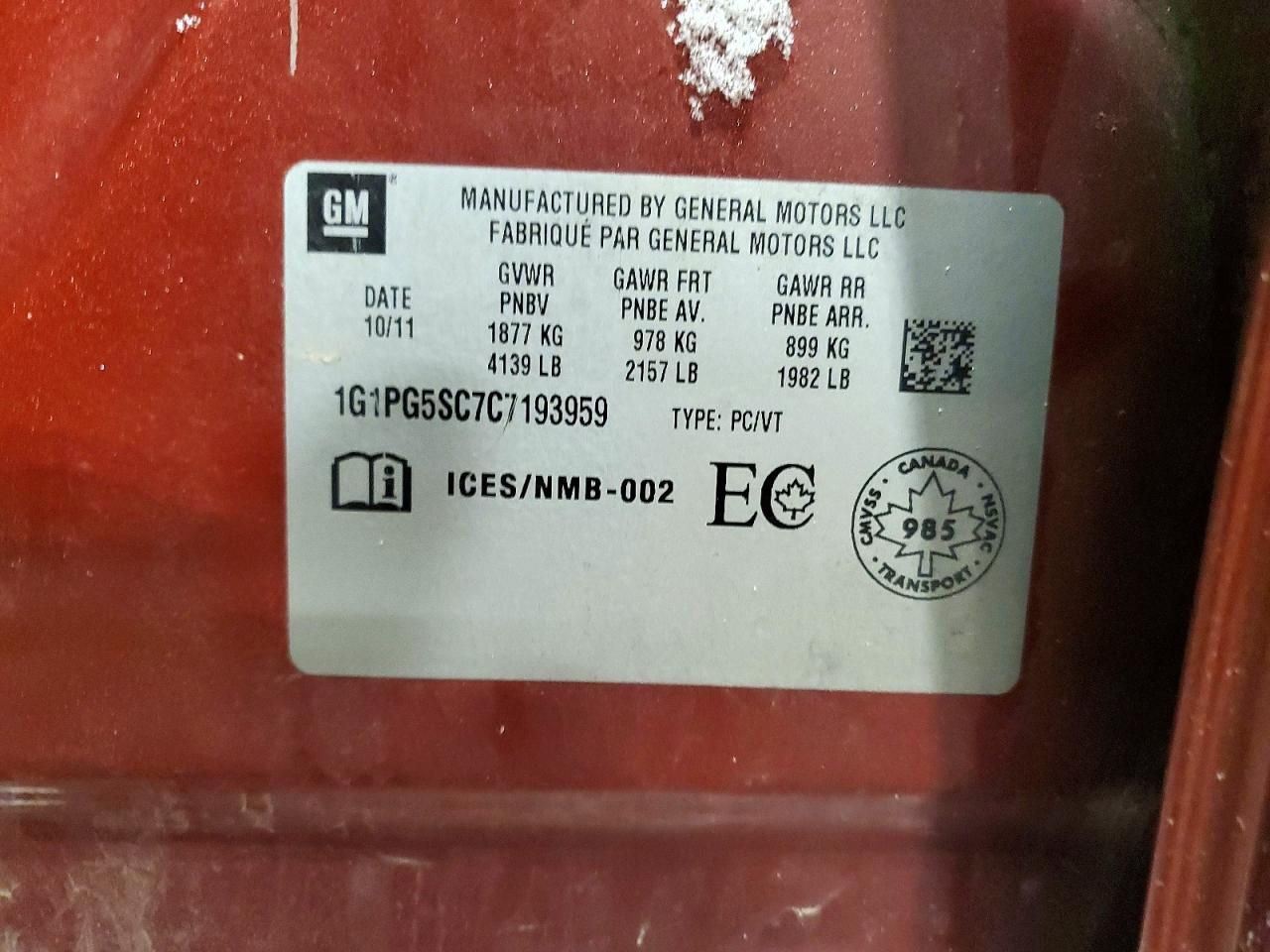 2012 Chevrolet Cruze lt