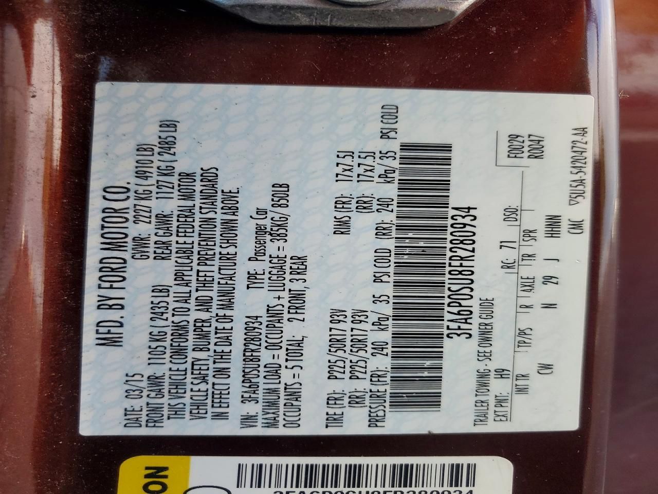 2015 Ford Fusion Titanium Phev