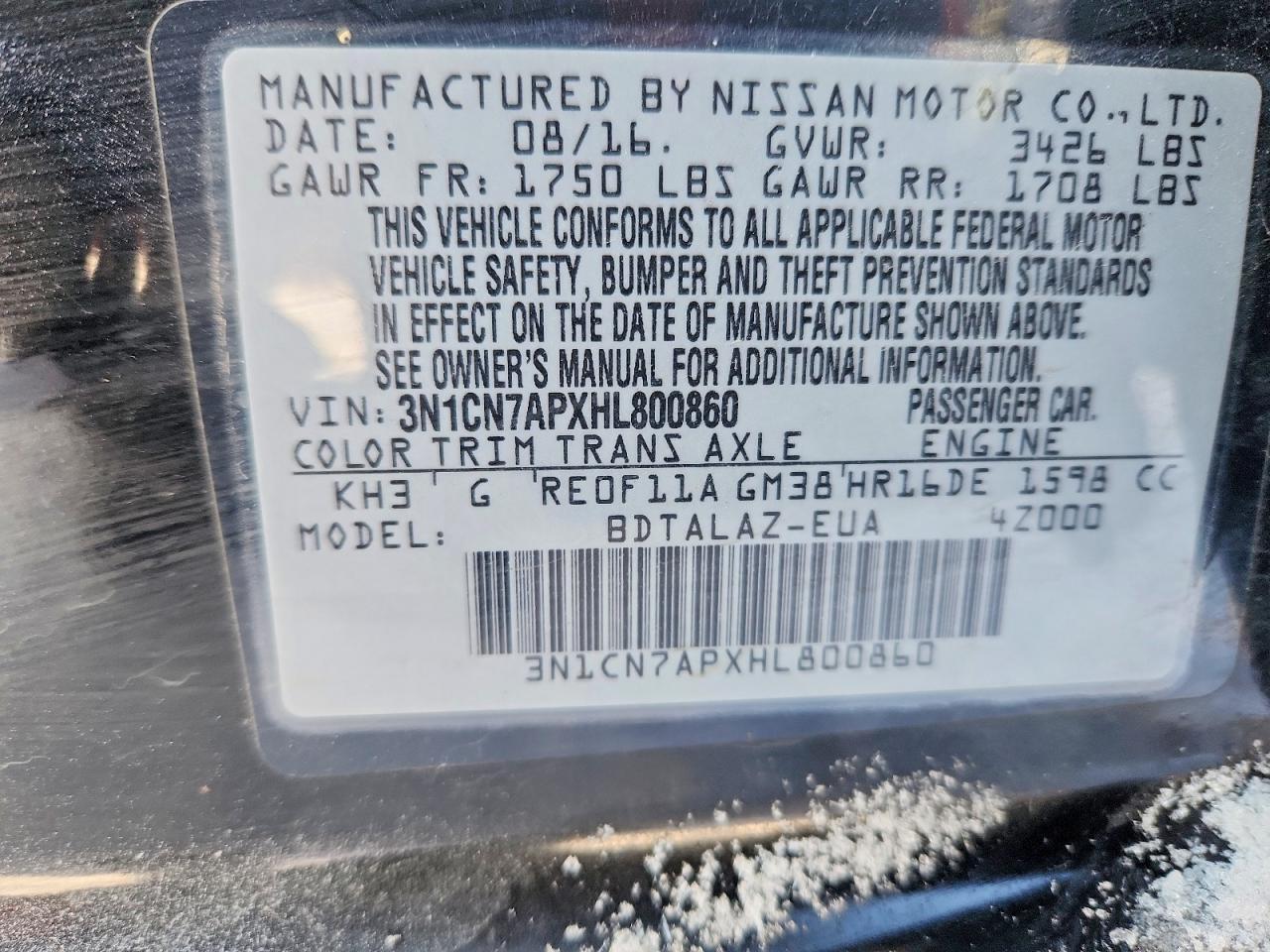 2017 Nissan Versa 1.6 s Plus