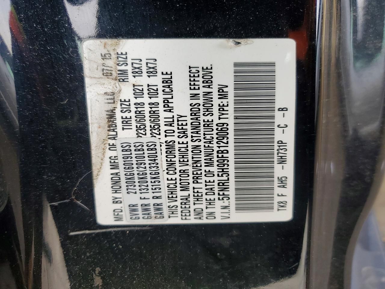 2015 Honda Odyssey Touring