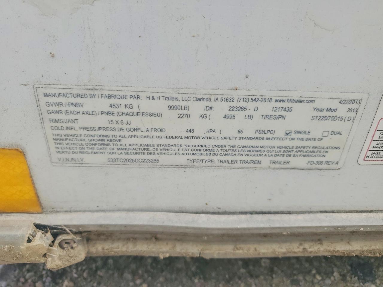 2013 H & H Enclosed Cargo Trailer