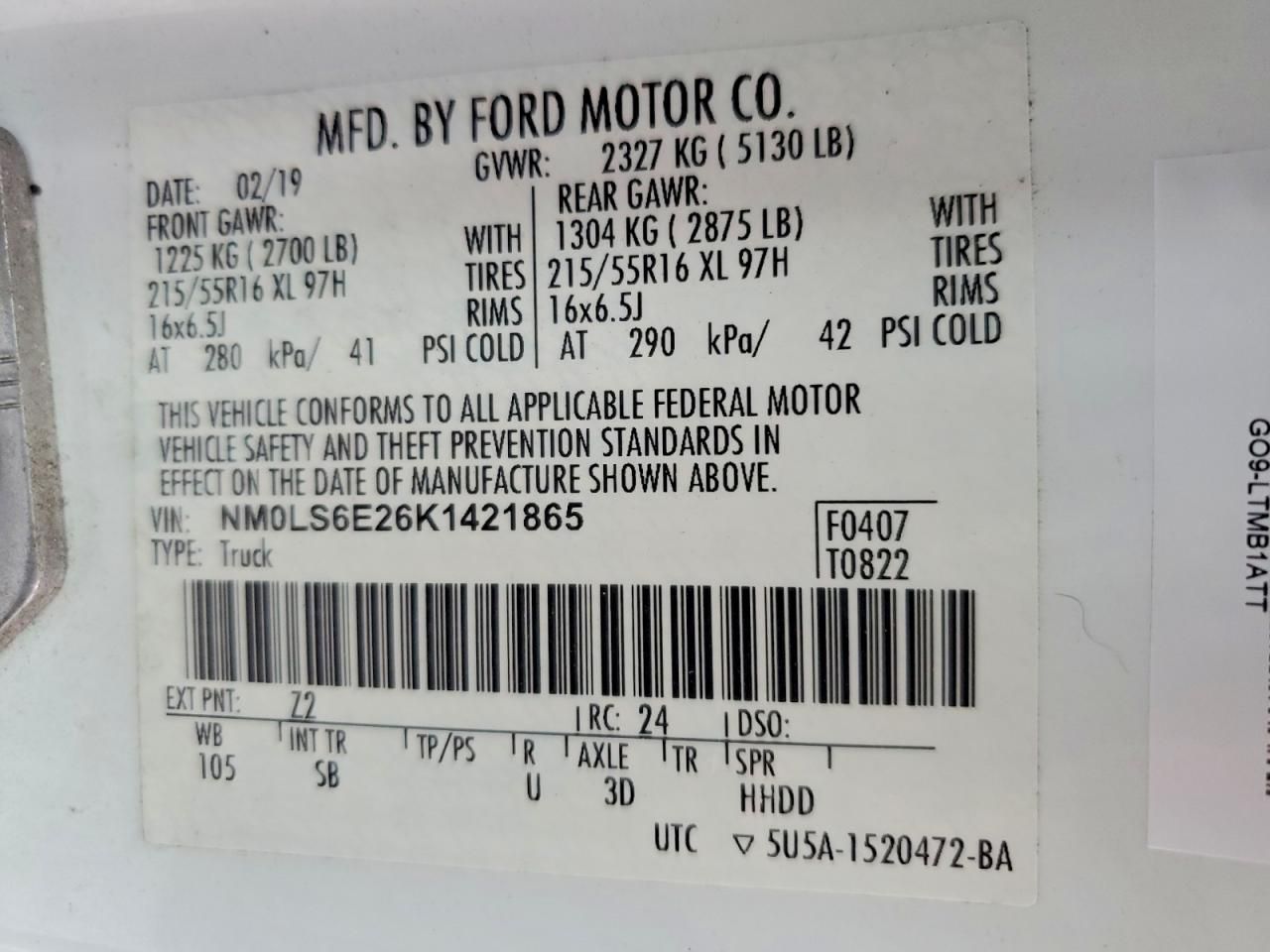 2019 Ford Transit Connect Utility / Service Van