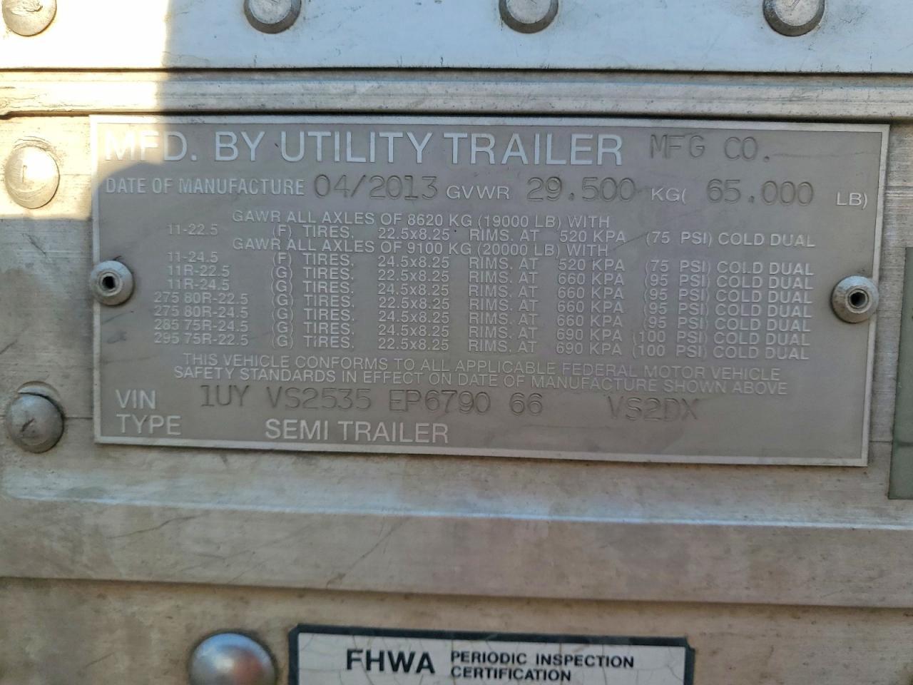 2014 Utility VS2DX DRY Van Trailer