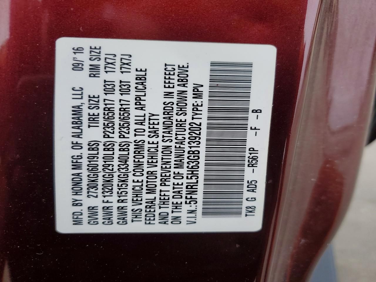 2016 Honda Odyssey exl