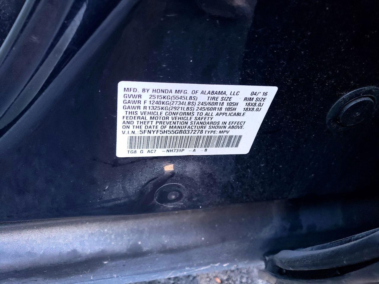 2016 Honda Pilot exl