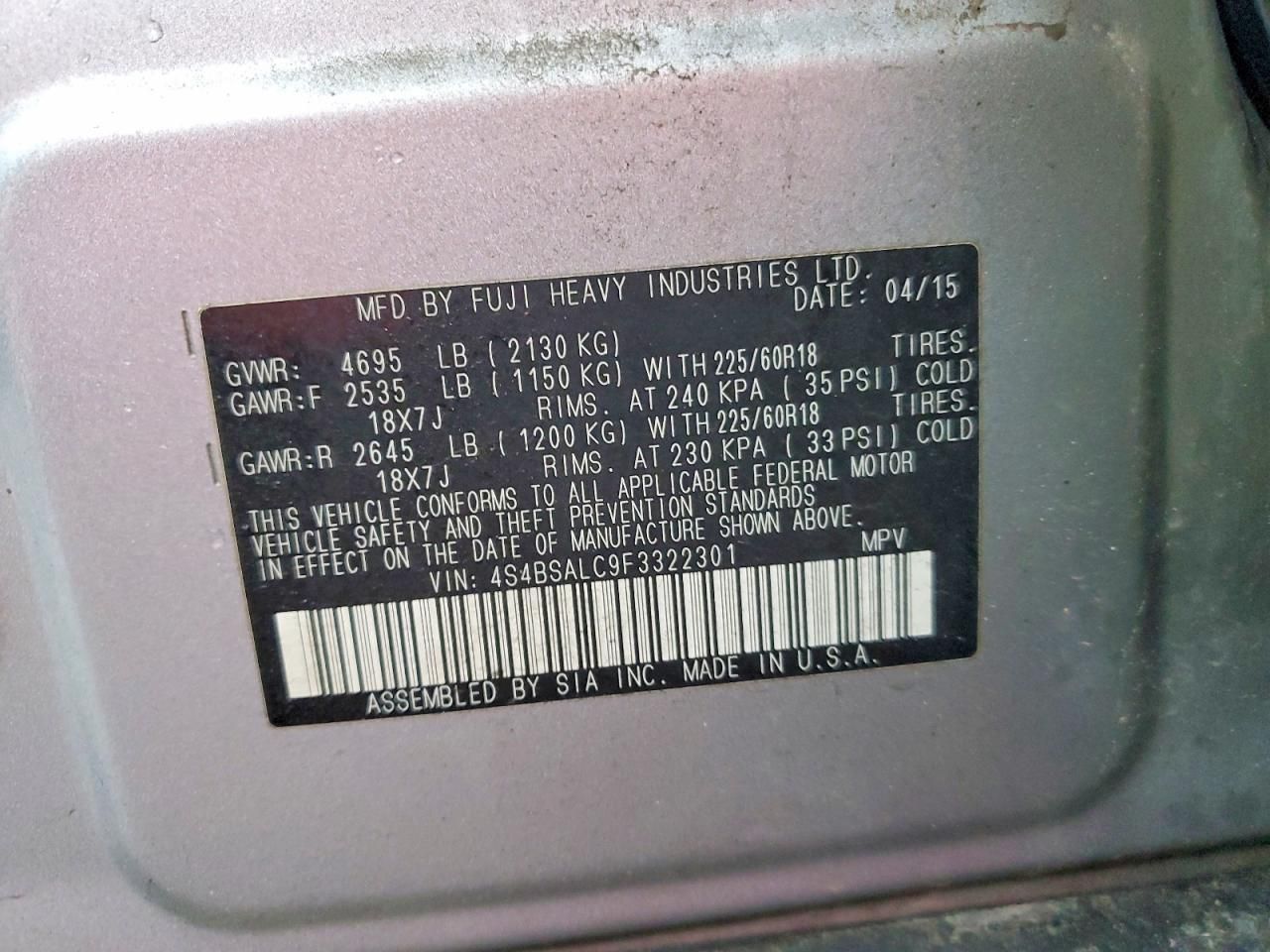 2015 Subaru Outback 2.5i Limited