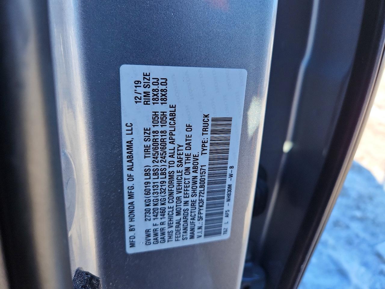 2020 Honda Ridgeline rtl