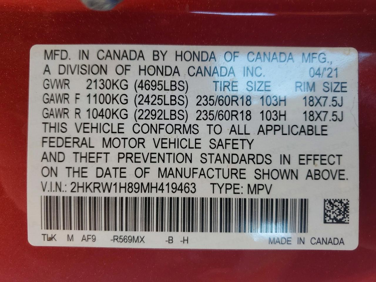 2021 Honda Cr-v exl