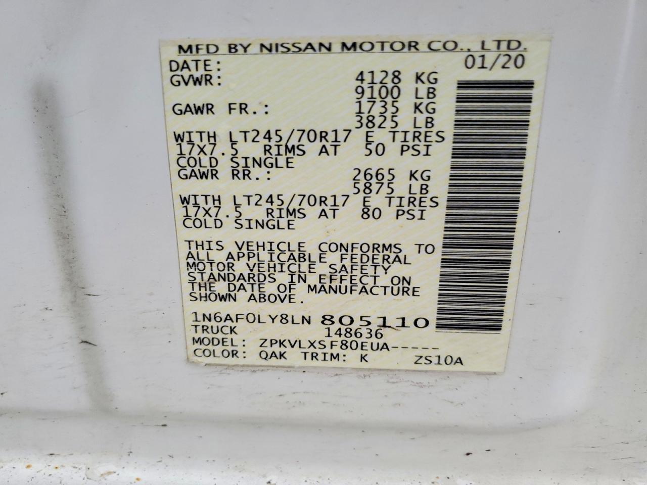 2020 Nissan NV 2500 SV Delivery Van