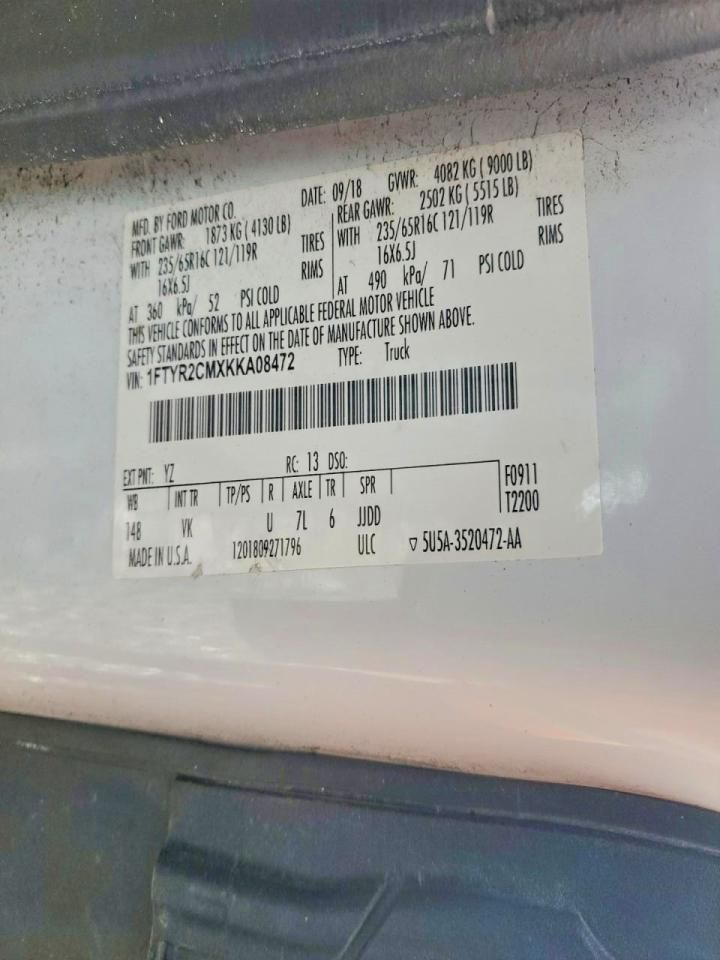 2019 Ford Transit T-250 Utility / Service Van