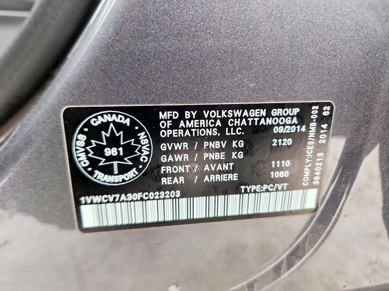 2015 Volkswagen Passat sel