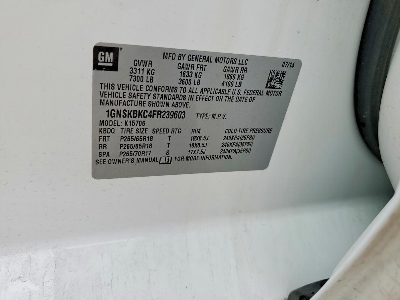 2015 Chevrolet Tahoe K1500 lt
