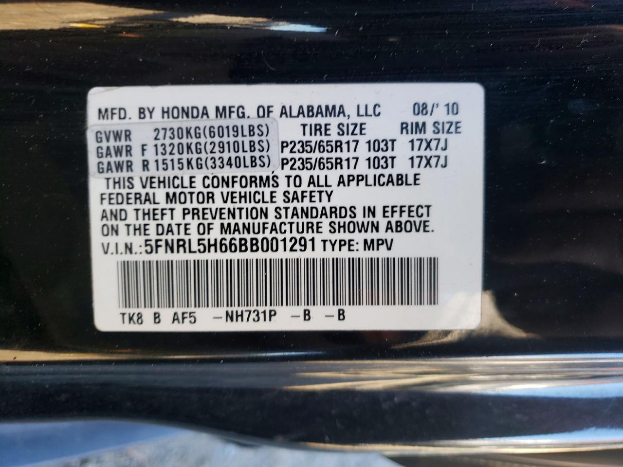 2011 Hond Odyssey exl