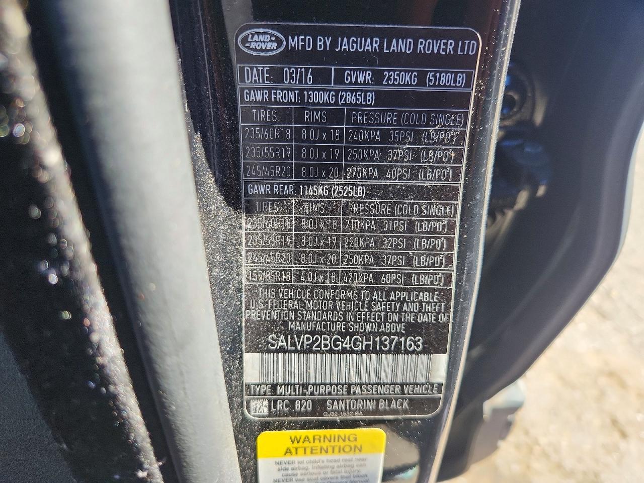 2016 Land Rover Range Rover Evoque se