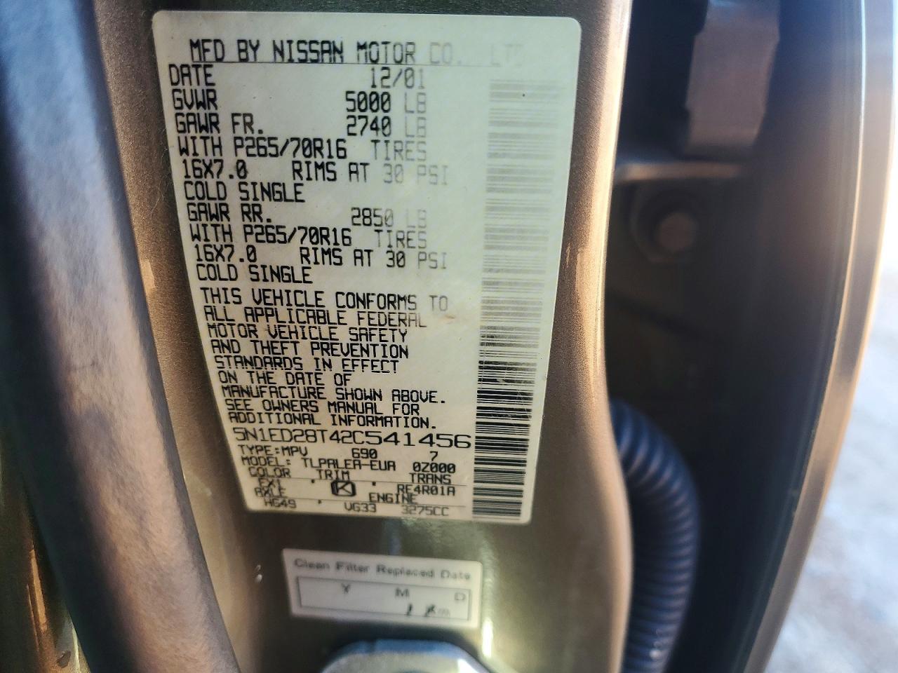 2002 Nissan Xterra Xe-v6