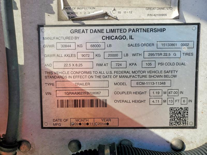 2015 Ggsd 2015 Great Dane Ecm-1113-11348 Refrigerated van tr