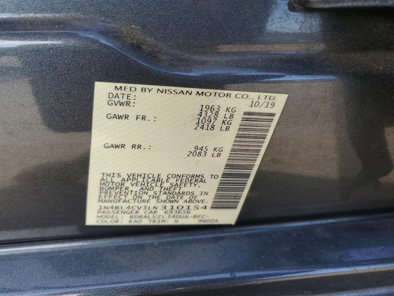 2020 Niss Altima 2.5 sr