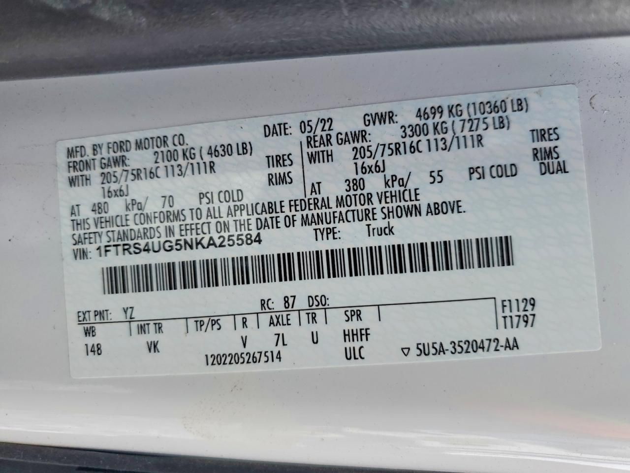 2022 Ford Transit T-350 Utility / Service Van