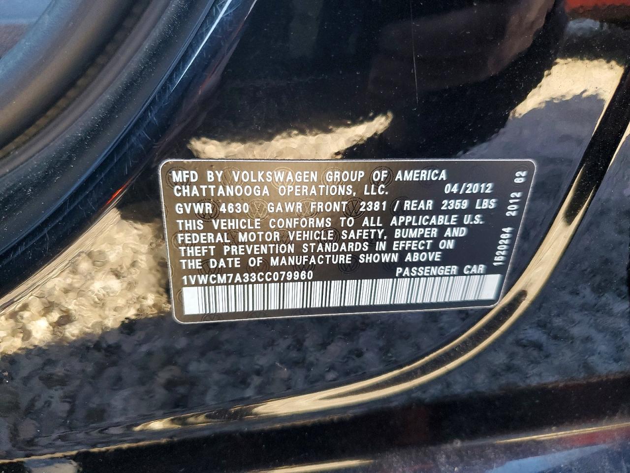 2012 Volkswagen Passat sel
