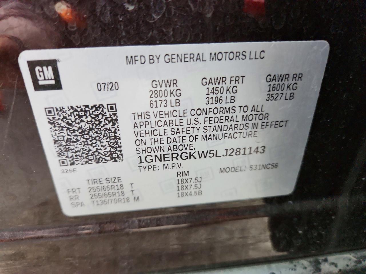 2020 Chev Traverse lt