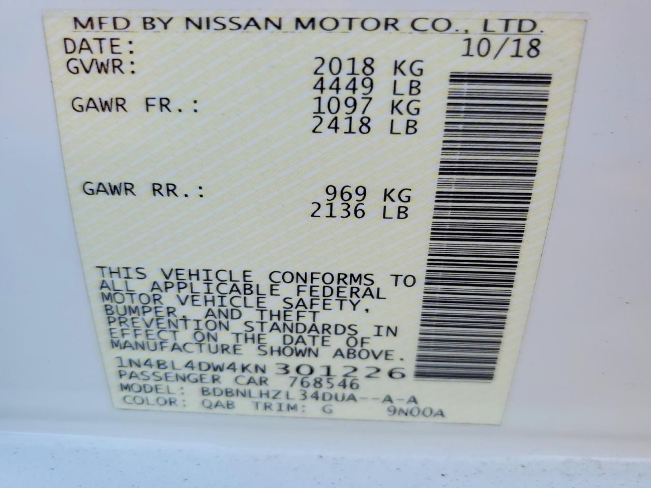 2019 Nissan Altima sv