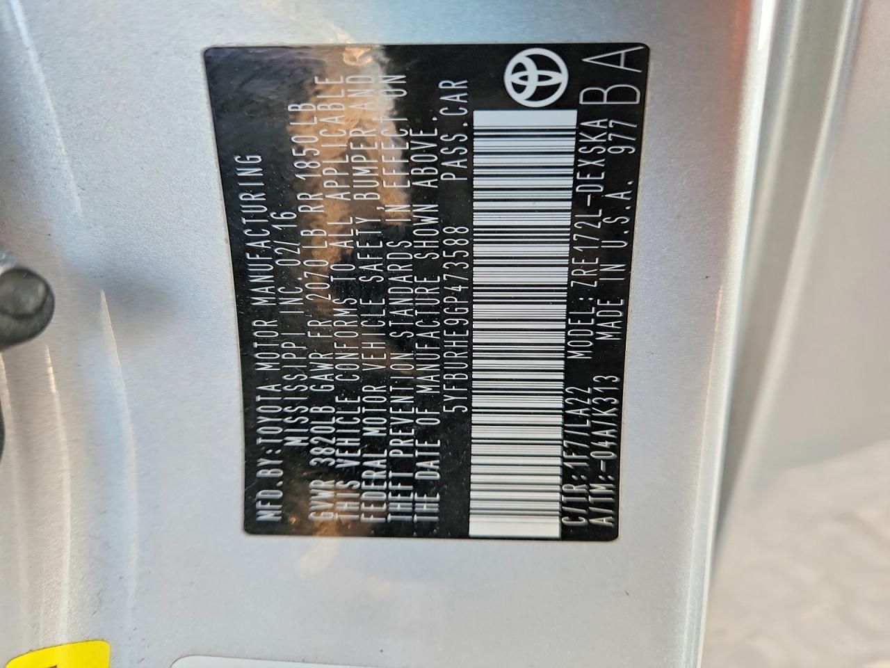 2016 Toyota Corolla l