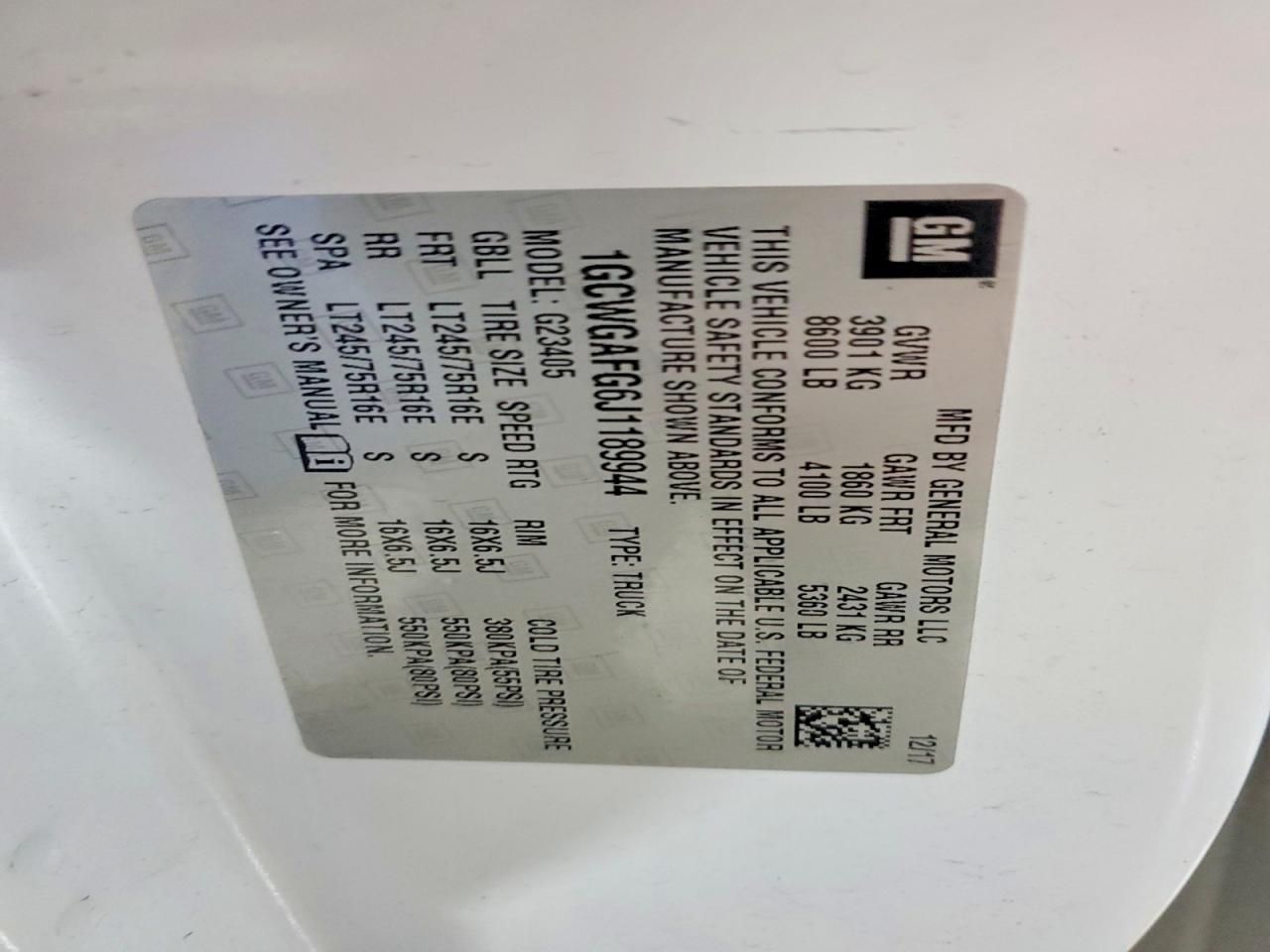 2018 Chevrolet Express G2500