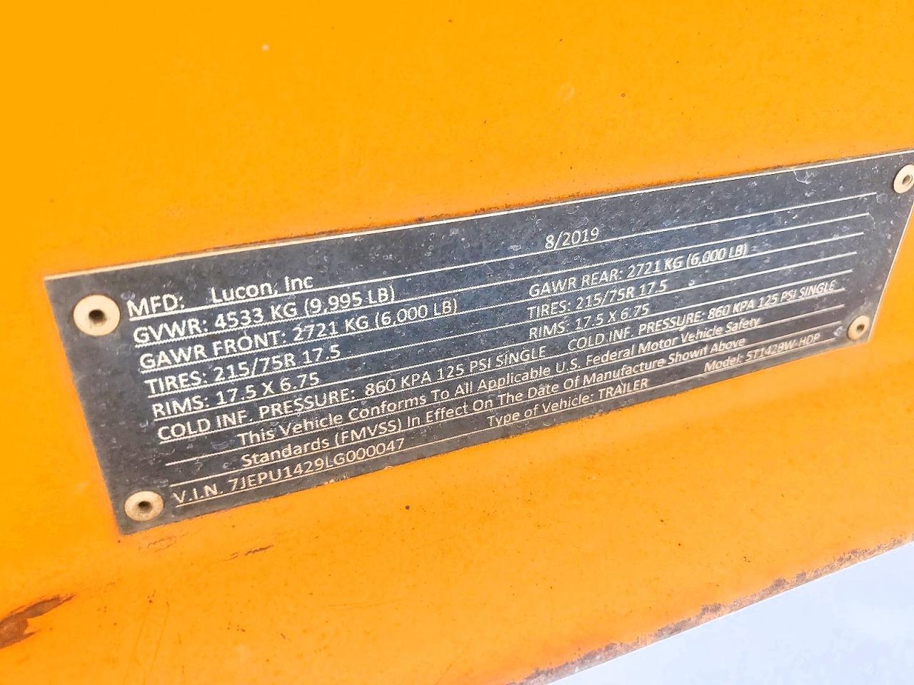 2020 Lcon 2020 Lucon 5T142BW-HDP Equipment Trailer