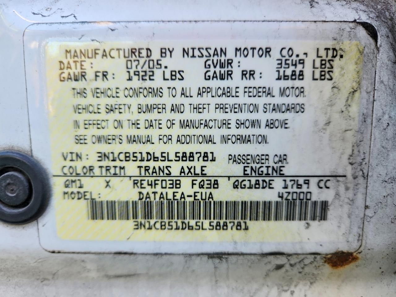 2005 Nissan Sentra 1.8