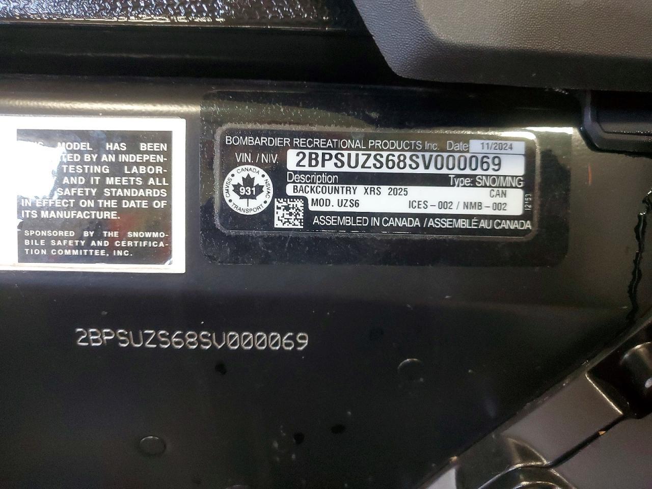 2025 Skidoo Backcountry XRS 850 Snowmobile