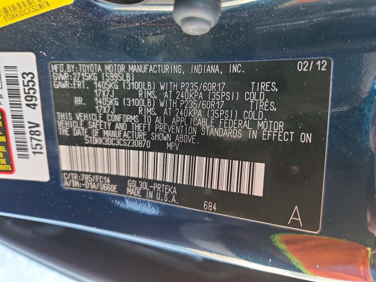 2012 Toyota Sienna le