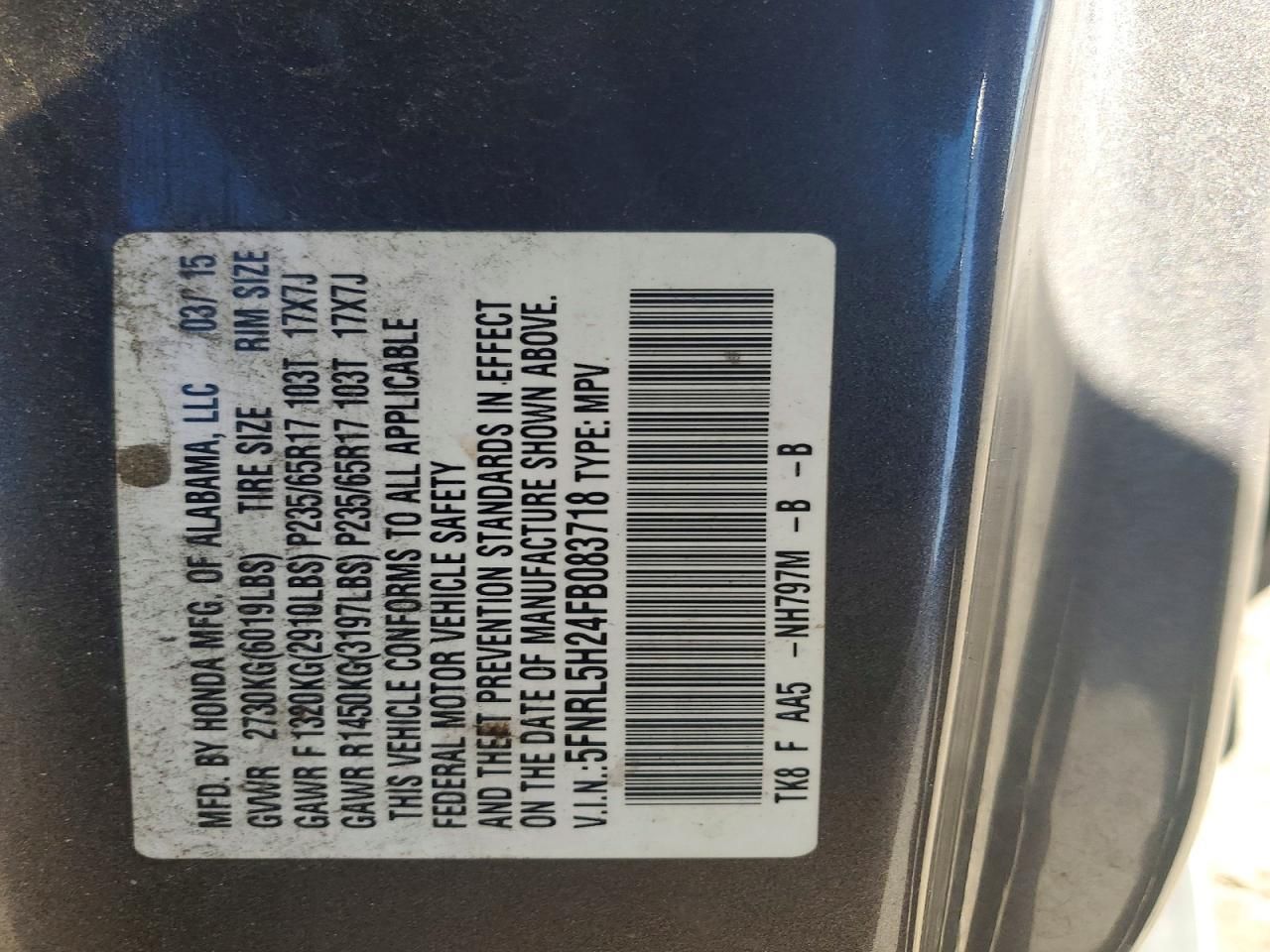 2015 Honda Odyssey lx