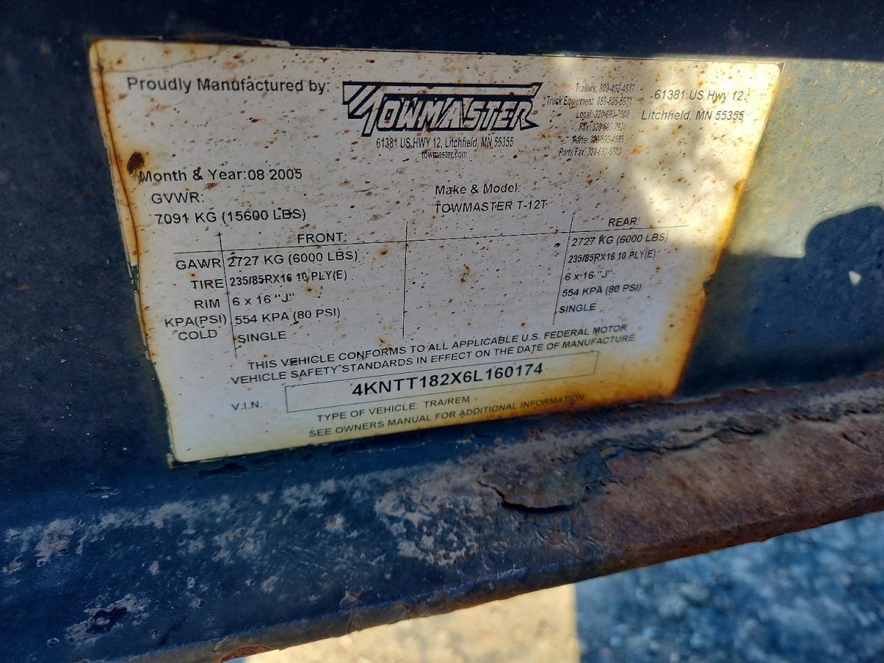 2006 Towmaster T-12T Equipment Trailer