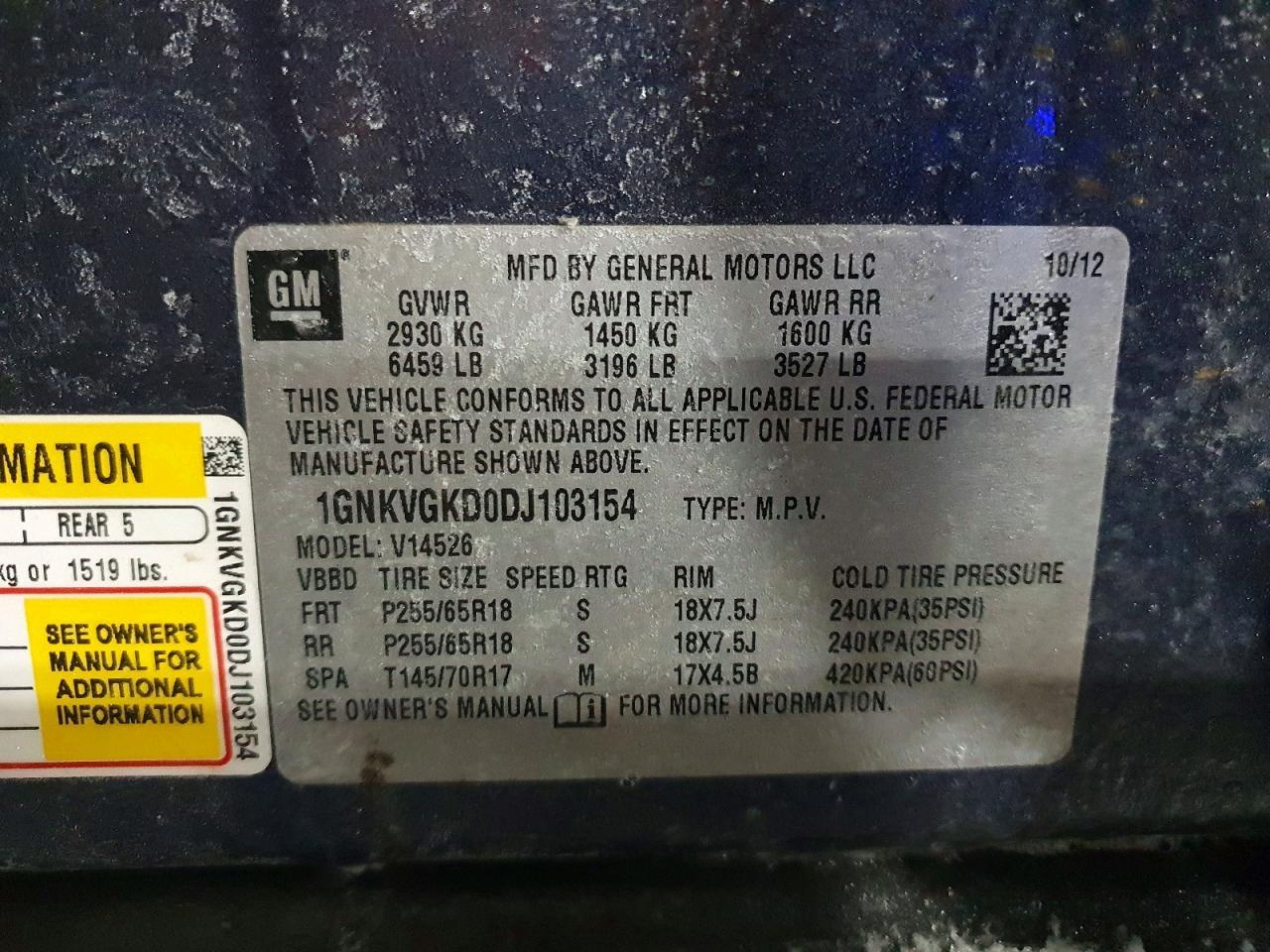 2013 Chev Traverse lt