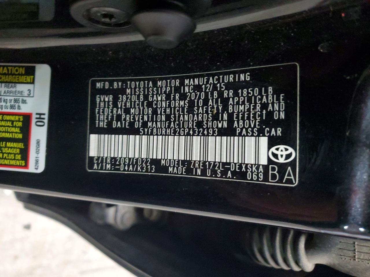 2016 Toyota Corolla l