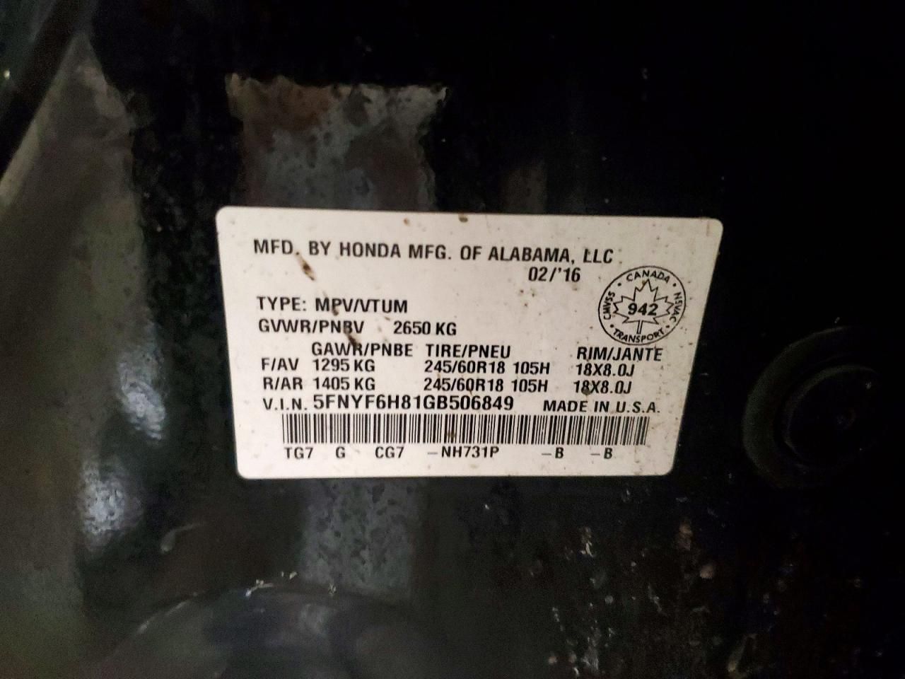 2016 Honda Pilot exl