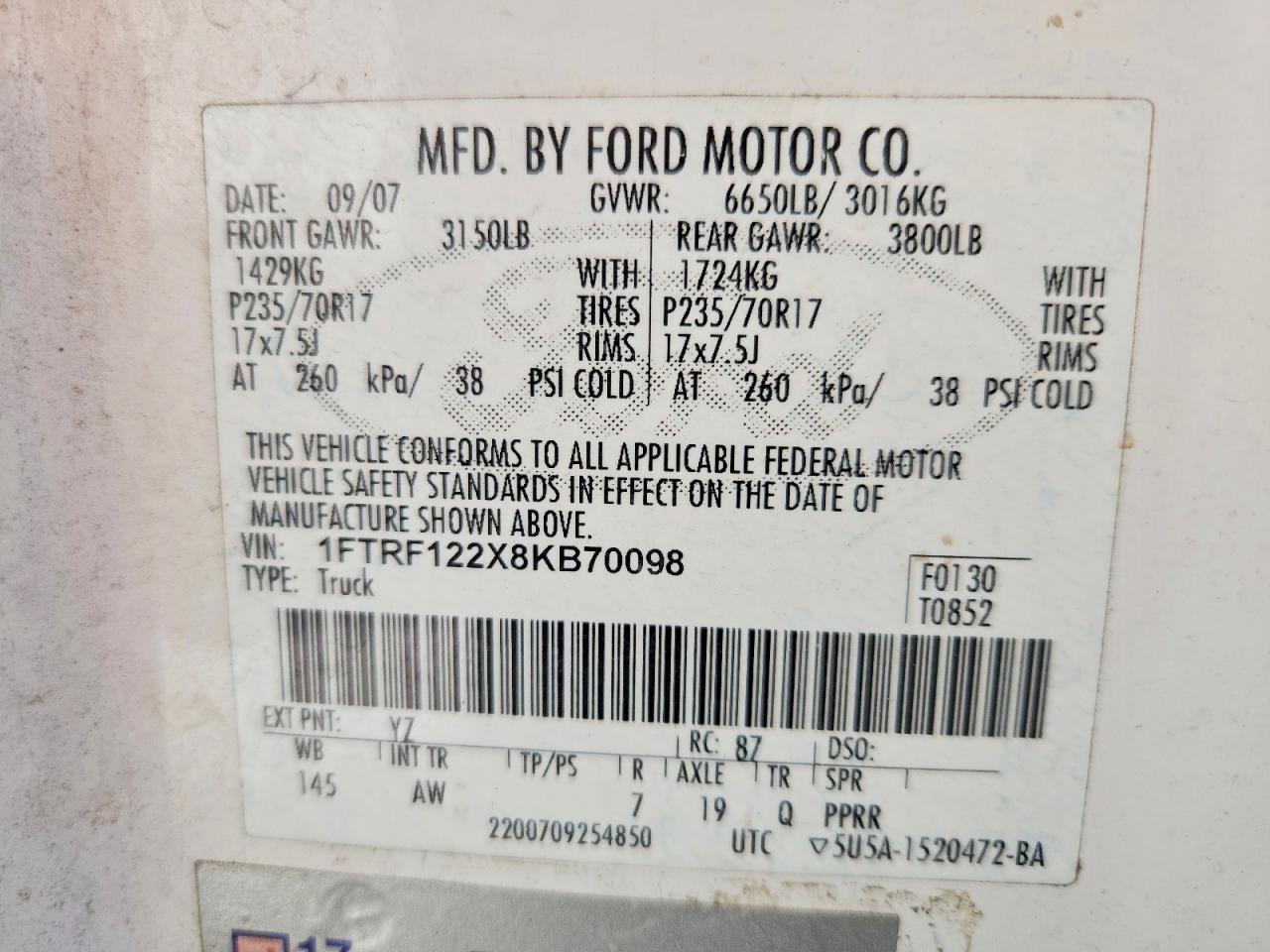 2008 Ford F150 Super Duty Utility / Service Truck