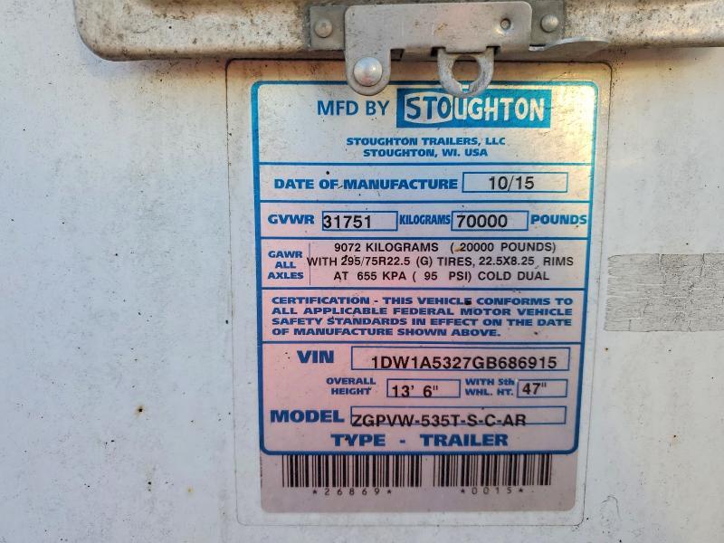 2016 Stoughton Zgpvw-535T-S-C-AR DRY Van Trailer